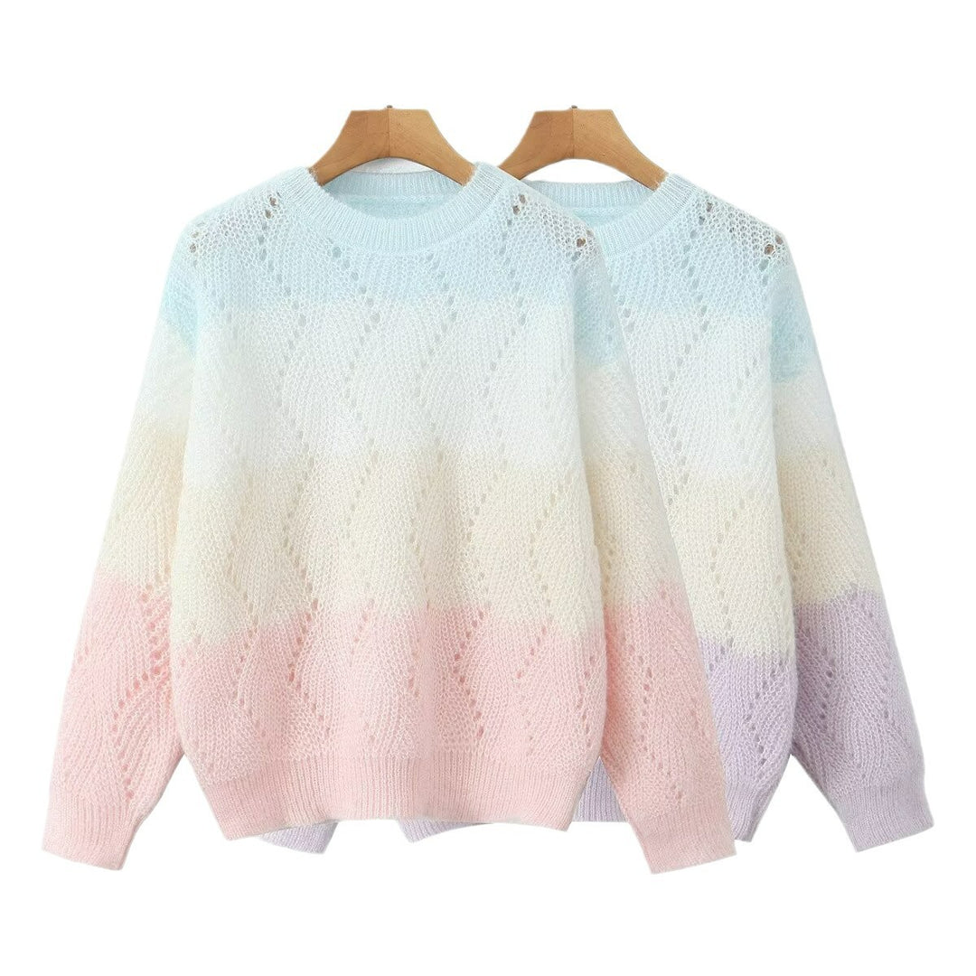 Damen Strickpullover mit modernem Wellenmuster und sanften Farbverläufen EB
