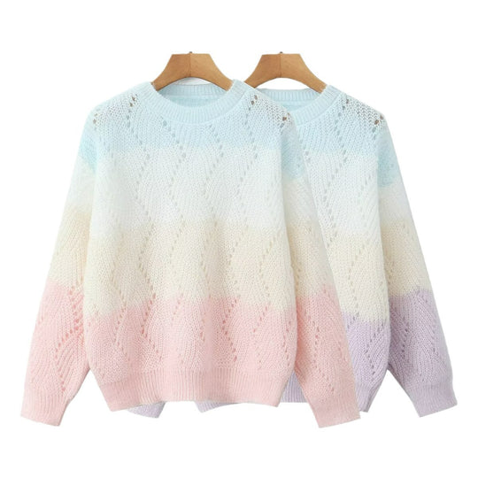Damen Strickpullover mit modernem Wellenmuster und sanften Farbverläufen EB
