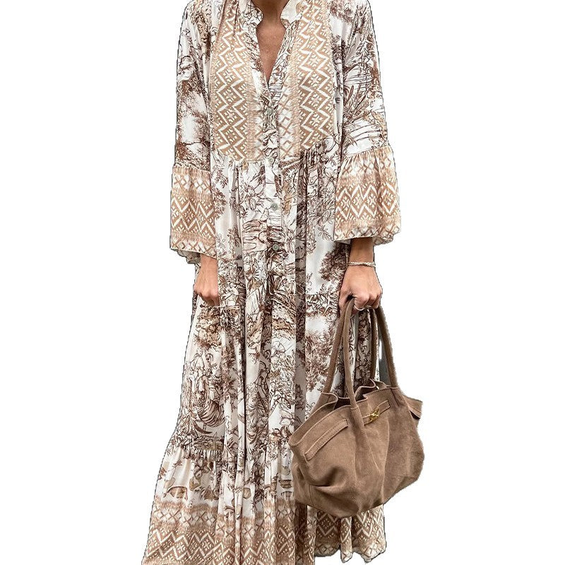 Damen Maxikleid mit voluminösen Ärmeln und elegantem Muster Heidi-Mode