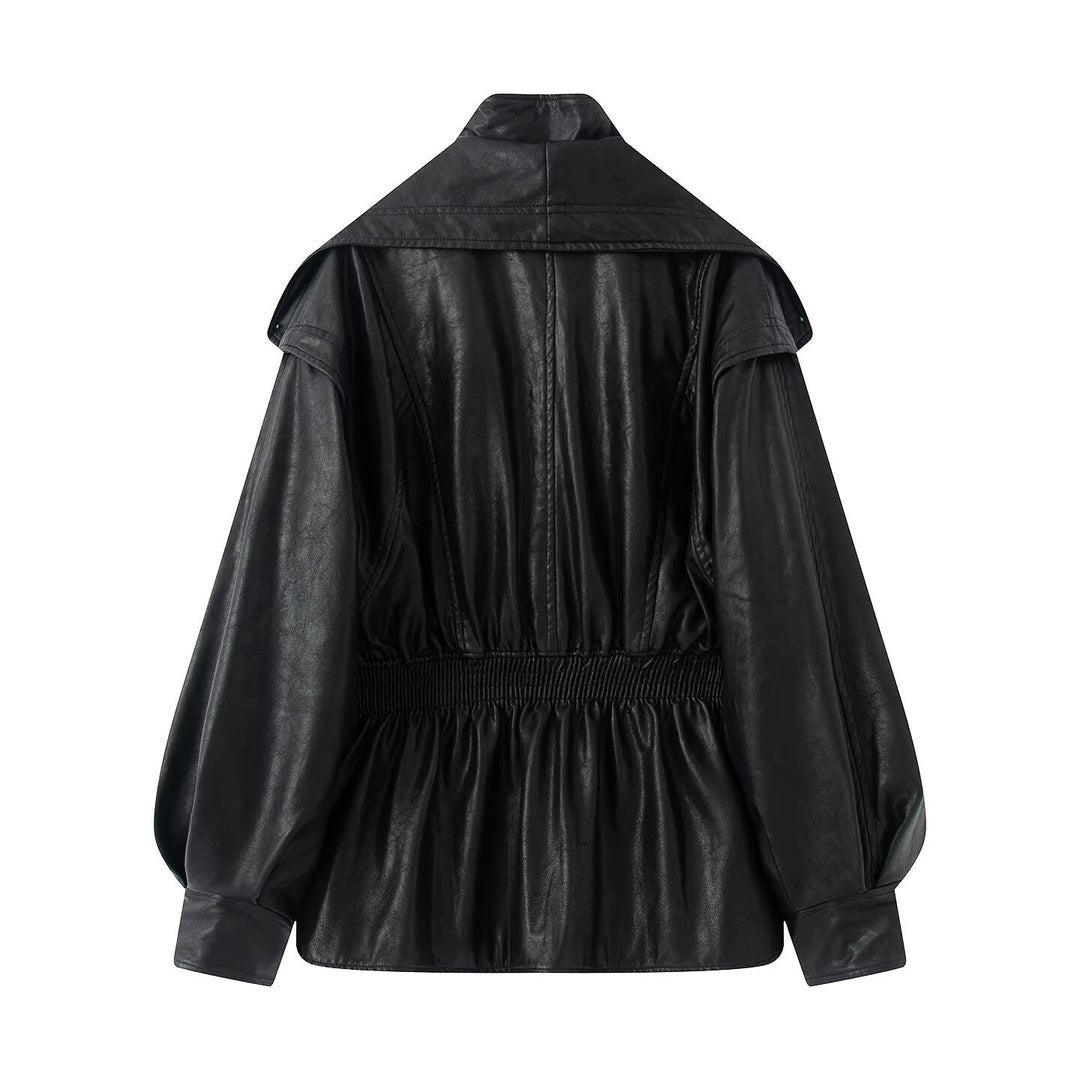 Damen elegante Bikerjacke mit lässigem Schnitt und voluminösen Ärmeln EB