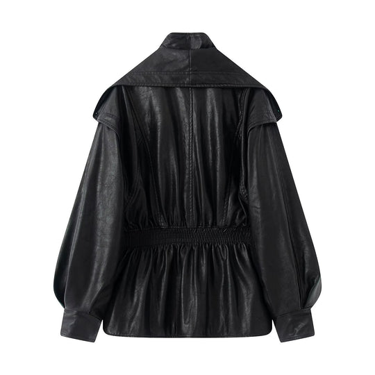 Damen elegante Bikerjacke mit lässigem Schnitt und voluminösen Ärmeln EB