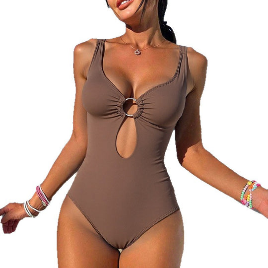 Damen Einteiler Badeanzug mit stilvollem Ringdetail EB