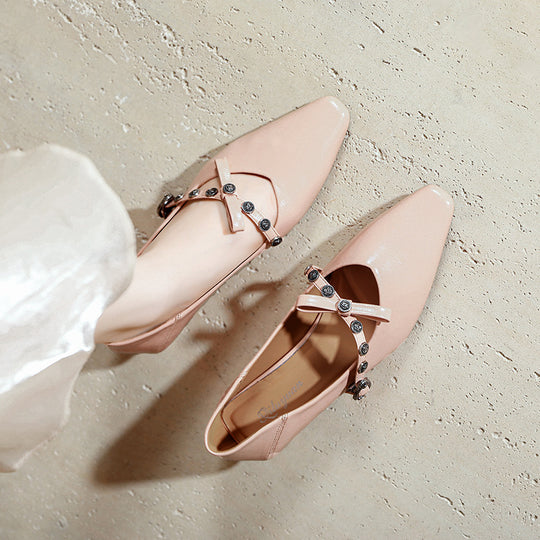 Damen spitze Ballerinas mit verziertem Riemen und edler Schleifenapplikation EB