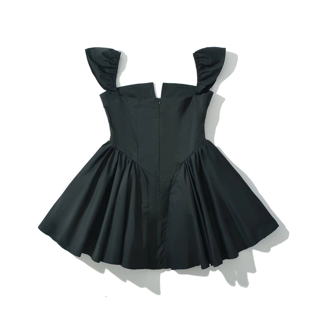 Damen Puffärmel Kleid mit taillierter Silhouette und elegantem Rüschensaum EB