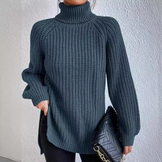 Damen Strickpullover mit hohem Kragen und strukturiertem Wabenmuster EB