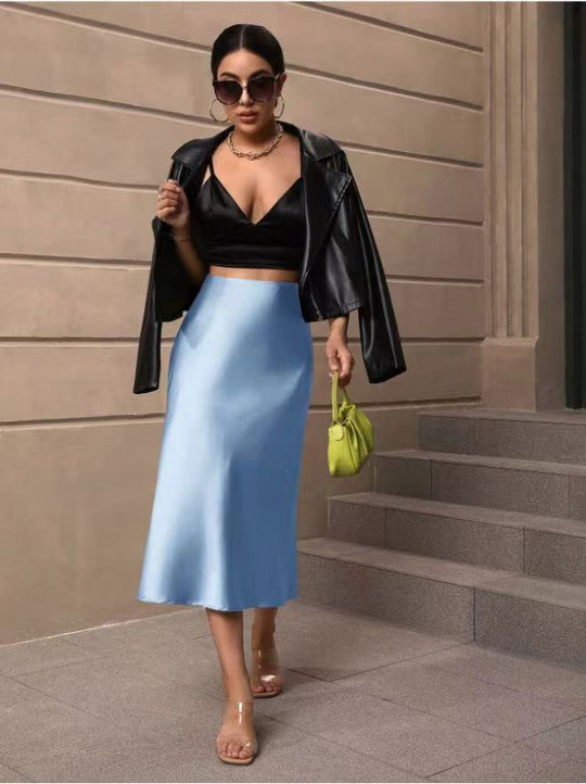 Damen Satin Rock mit schwingendem Saum und elegantem Schnitt EB