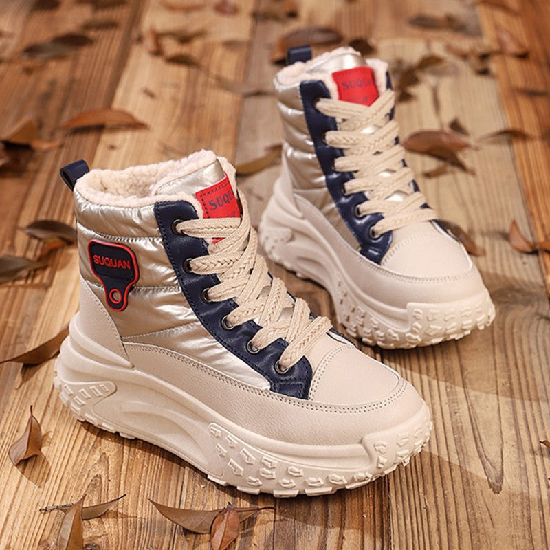 Damen modische High-Top Sneaker mit warmem Futter und rutschfester Sohle EB