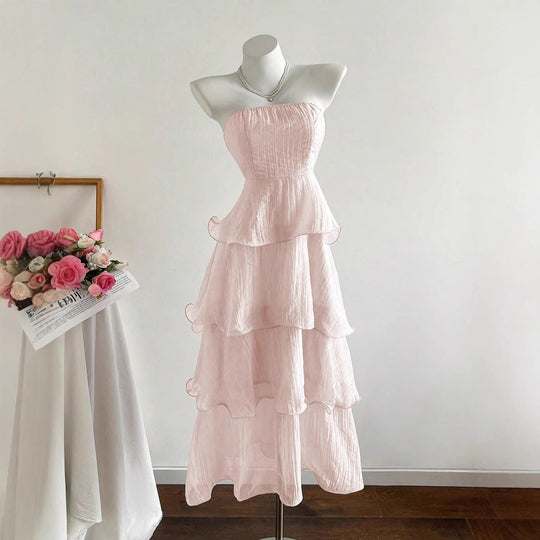 Damen langes Strandkleid mit voluminösen Rüschendetails EB