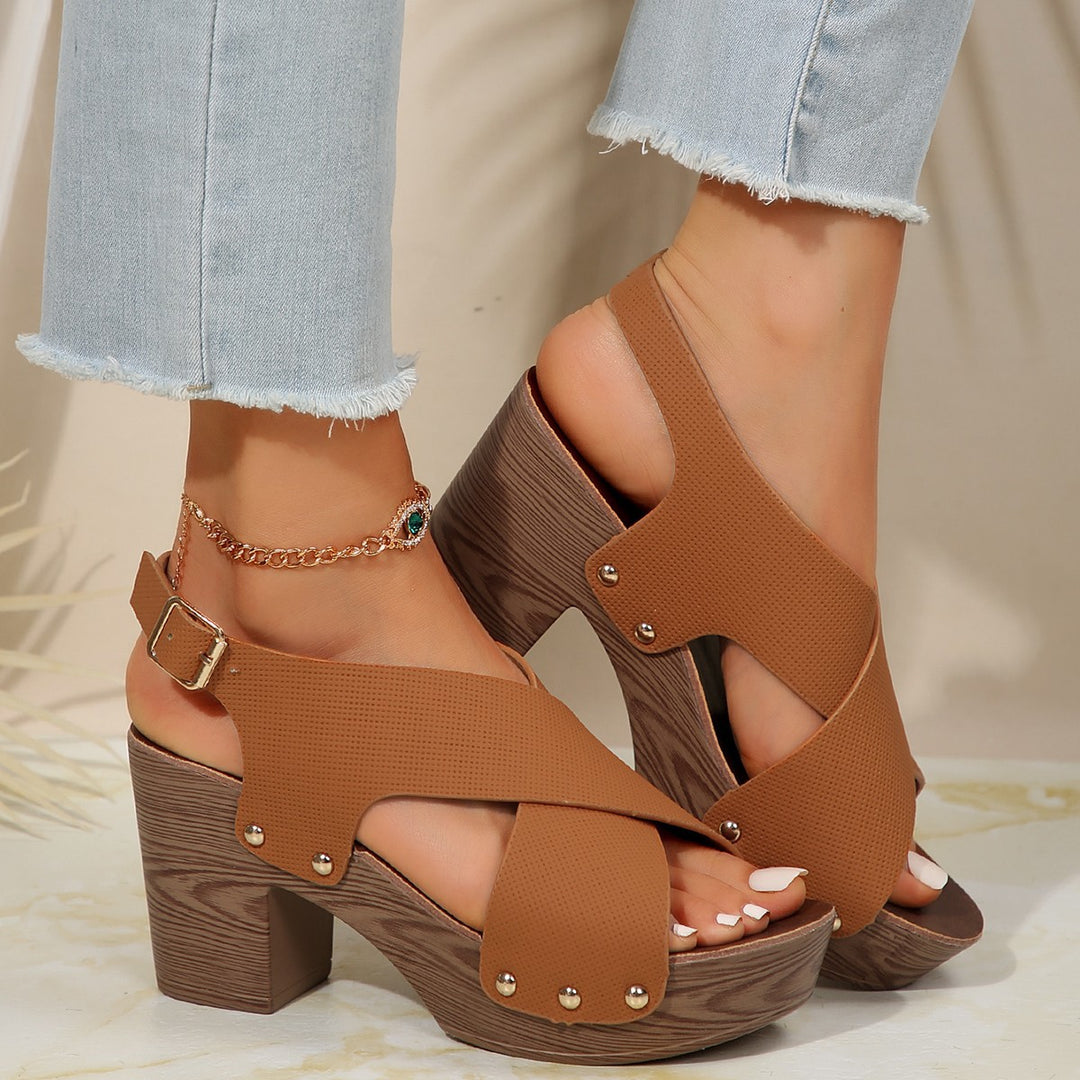 Damen Plateau-Sandalen mit modischem Riemendesign und stabilem Blockabsatz EB