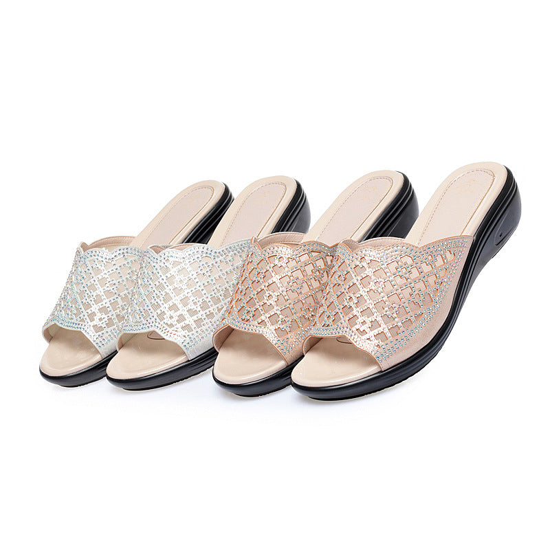 Damen Wedge-Sandalen mit modischem Riemendesign und eleganten Strassverzierungen EB
