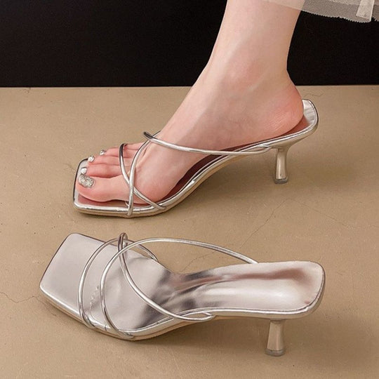 Damen elegante Mules mit geschwungenen Riemen EB