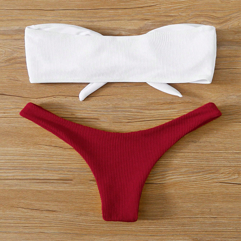 Damen Bandeau-Bikini mit modischem Knoten und hohem Beinausschnitt EB