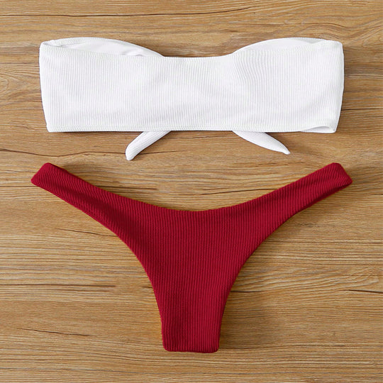 Damen Bandeau-Bikini mit modischem Knoten und hohem Beinausschnitt EB