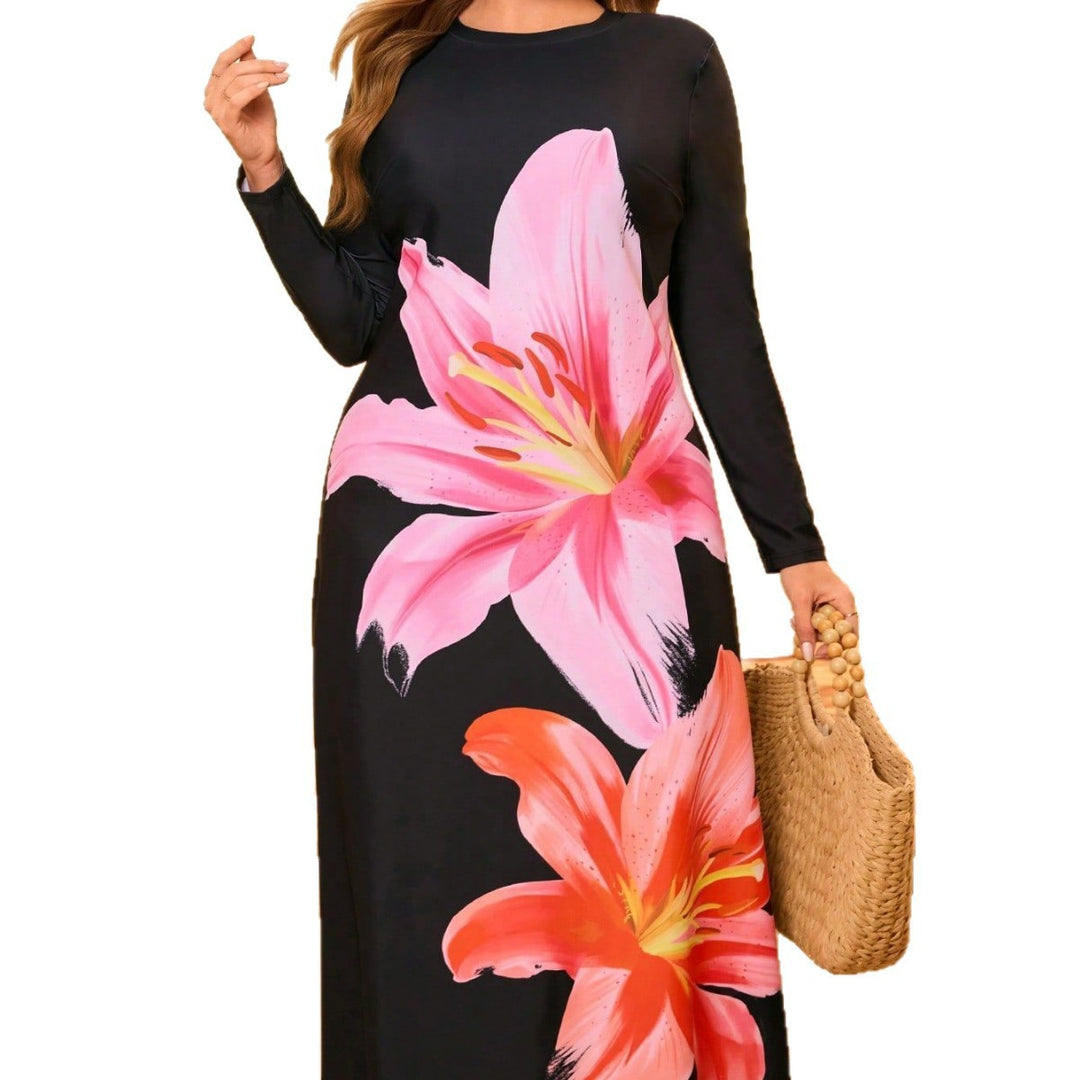 Damen Maxi-Badeanzug mit floralen Applikationen EB