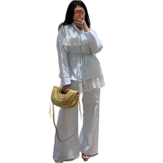 Damen Lässig-elegantes Set mit Rüschendetails und hohem Bund EB