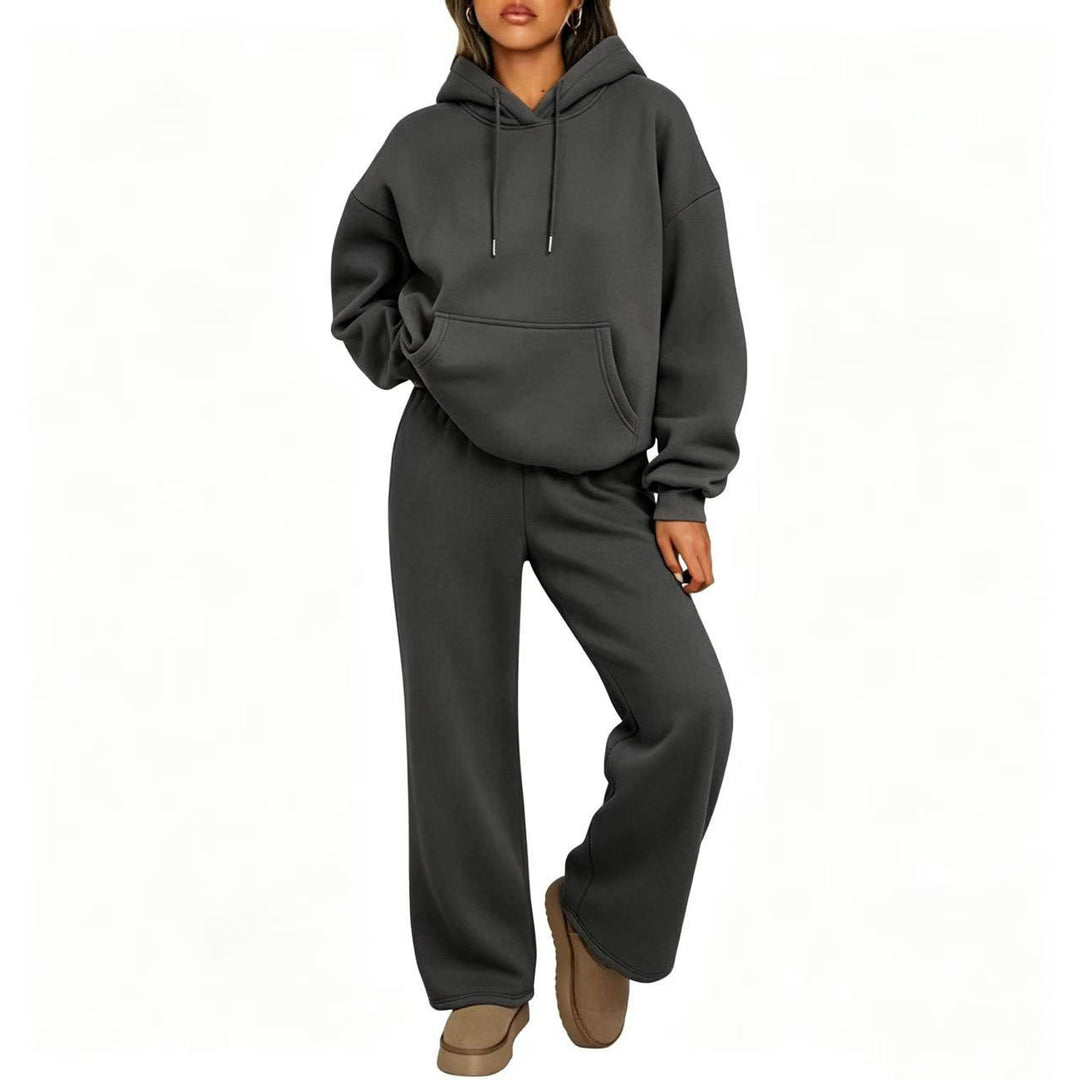 Damen Oversized Hoodie-Set mit Kängurutasche und weiter Palazzohose EB