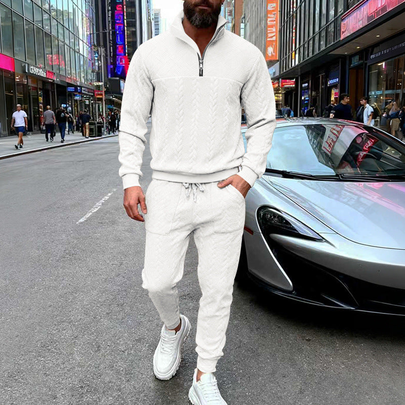 Herren Waffelstruktur-Halbzip-Loungewear-Set mit Cargo-Jogger EB