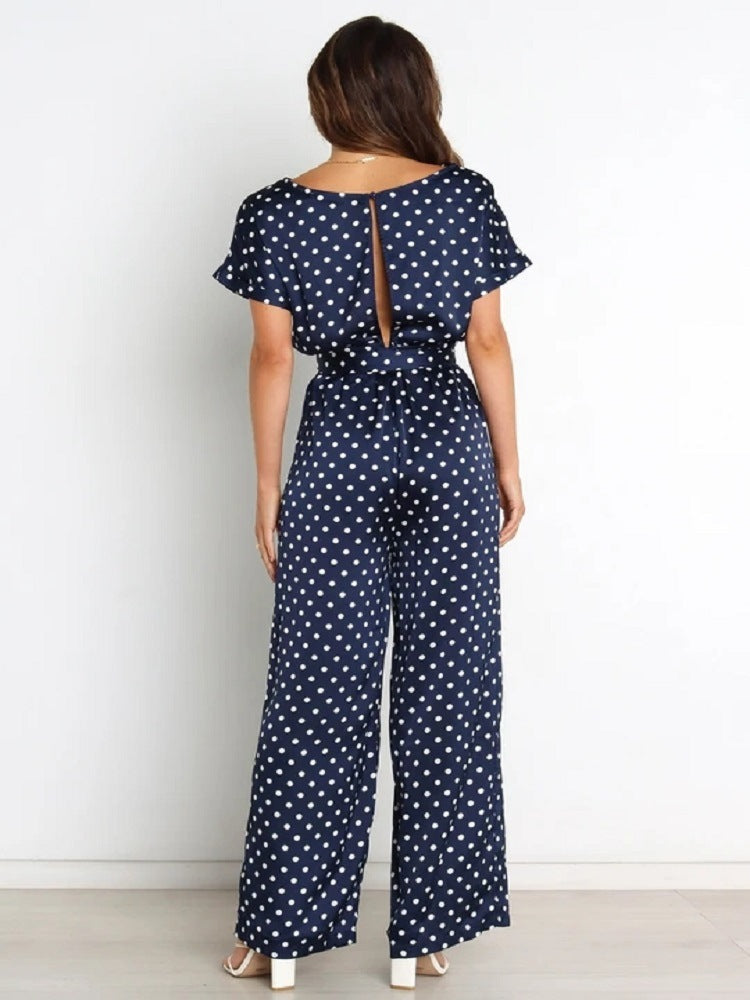 Damen Satin Jumpsuit mit weitem Bein und Taillengürtel EB