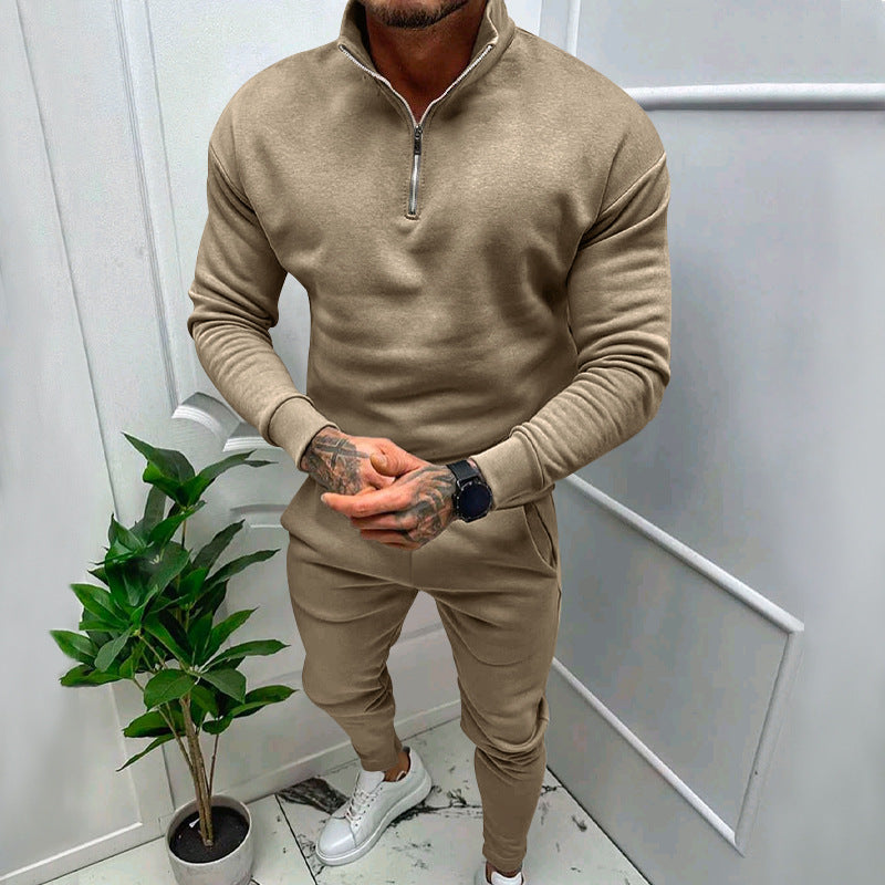 Herren nan athletisches Lounge-Set aus French Terry mit Halbzip-Stehkragen und konischer Jogginghose EB