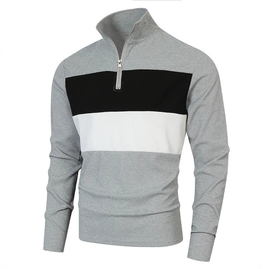 Herren nan Halbzip-Pullover mit Stehkragen, breitem Blockstreifen und fein gerippter Struktur EB