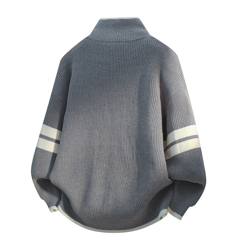 Unisex nan oversized Strickjacke mit Reißverschluss und Stehkragen EB