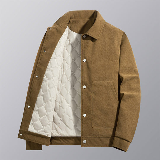 Men's  quilted-lined corduroy overshirt jacket with snap front and patch pockets EB