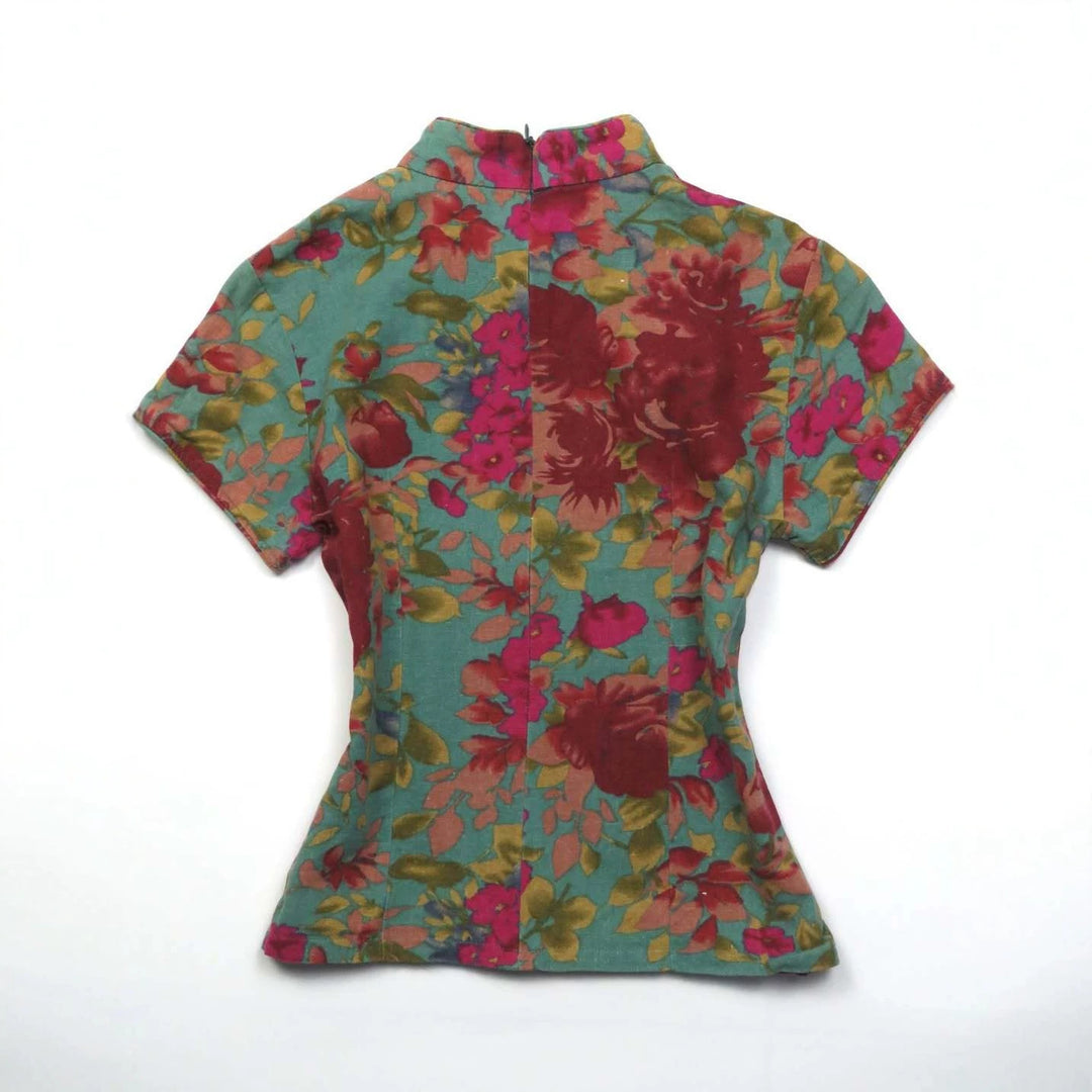 Damen Blumiges Oberteil mit Stehkragen EB