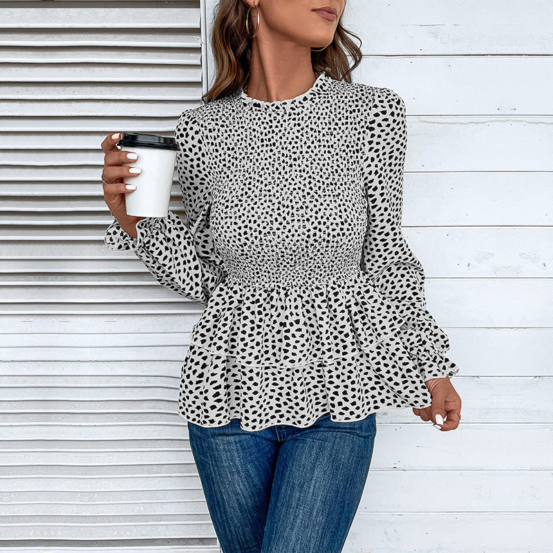 Damen Bluse mit Rüschendetails und eleganter Smocking-Partie EB