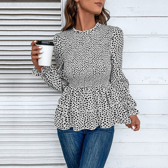 Damen Bluse mit Rüschendetails und eleganter Smocking-Partie EB