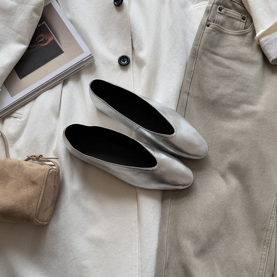 Damen elegant geschnittene Ballerinas aus hochwertigem Leder EB