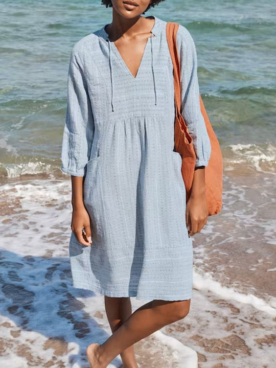 Damen lässiges Sommerkleid mit Kapuze und Taschen EB