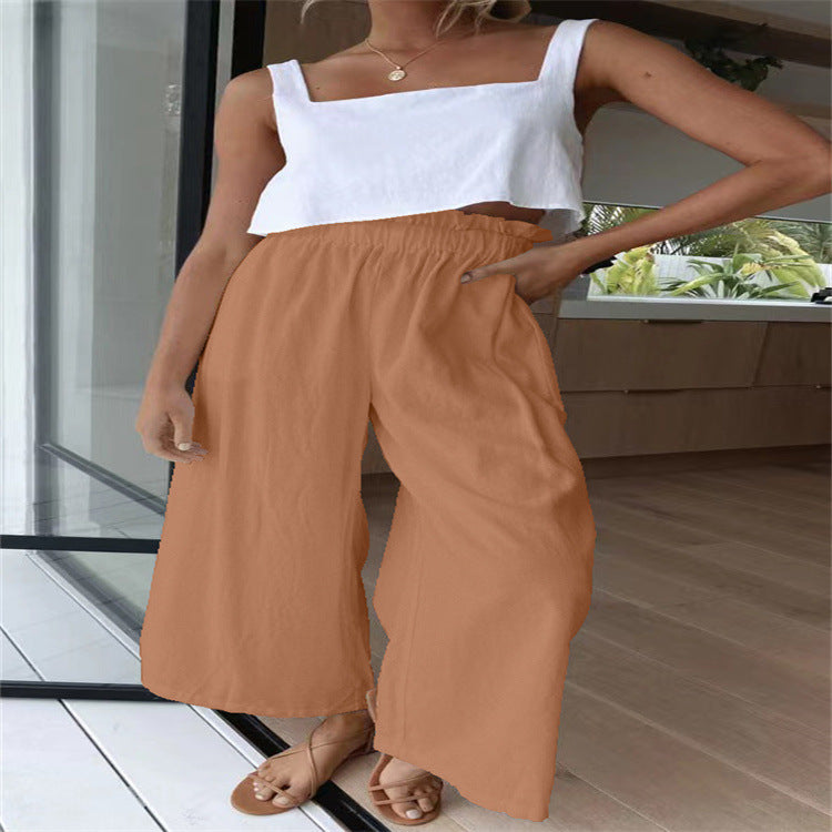 Damen Hochtaillierte Palazzo-Hose mit elastischem Bund und seitlichen Taschen EB