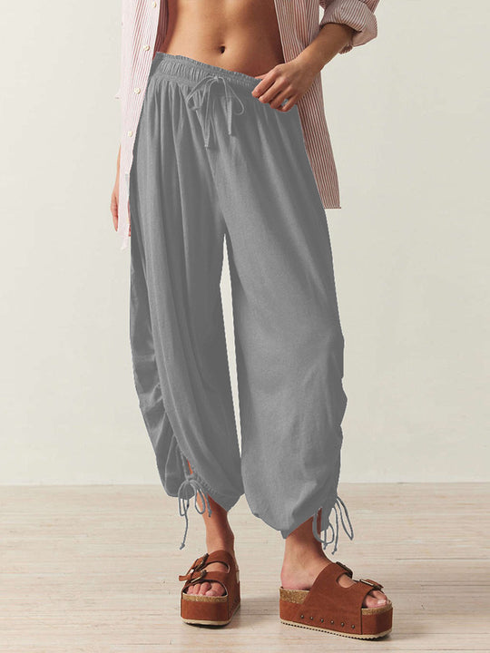 Damen luftige Chino-Hose mit verstellbarem Bund und Kordelzug EB