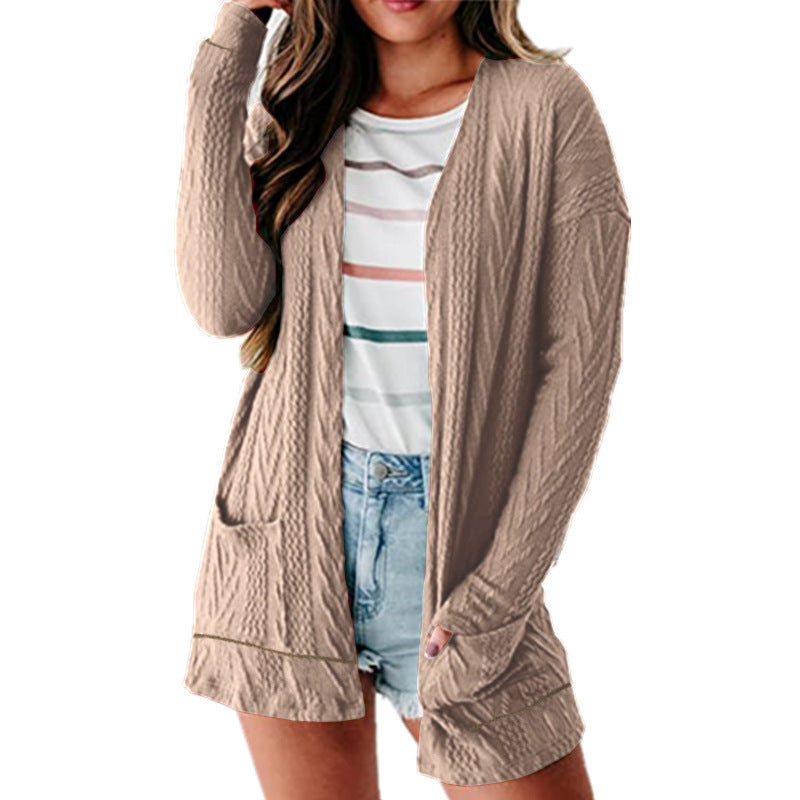 Damen luftige Strickjacke mit Taschen und modernem Design EB