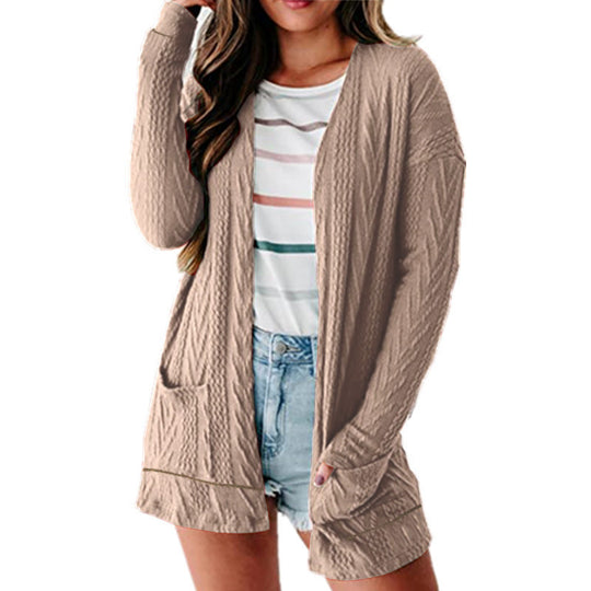 Damen luftige Strickjacke mit Taschen und modernem Design EB