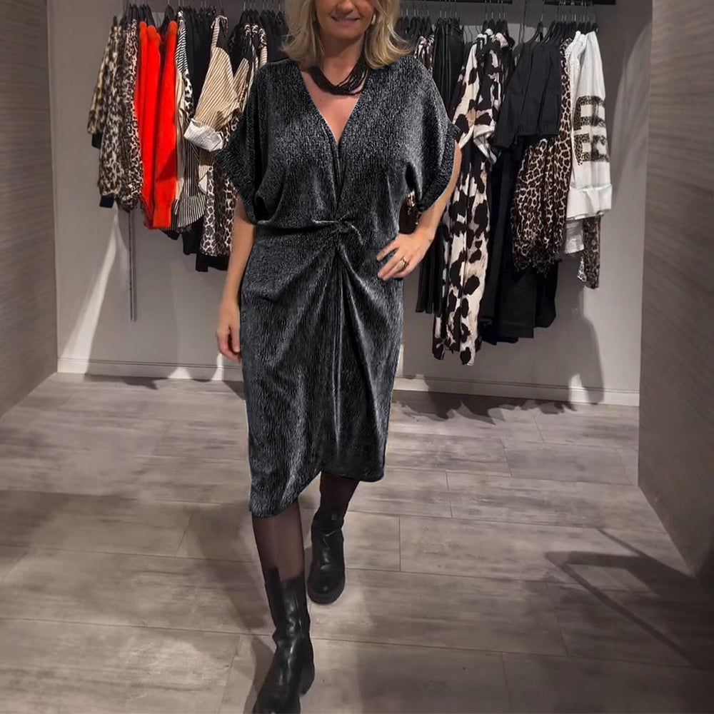 Damen Elegantes Wickelkleid mit strukturiertem Stoff und Taillengürtel EB
