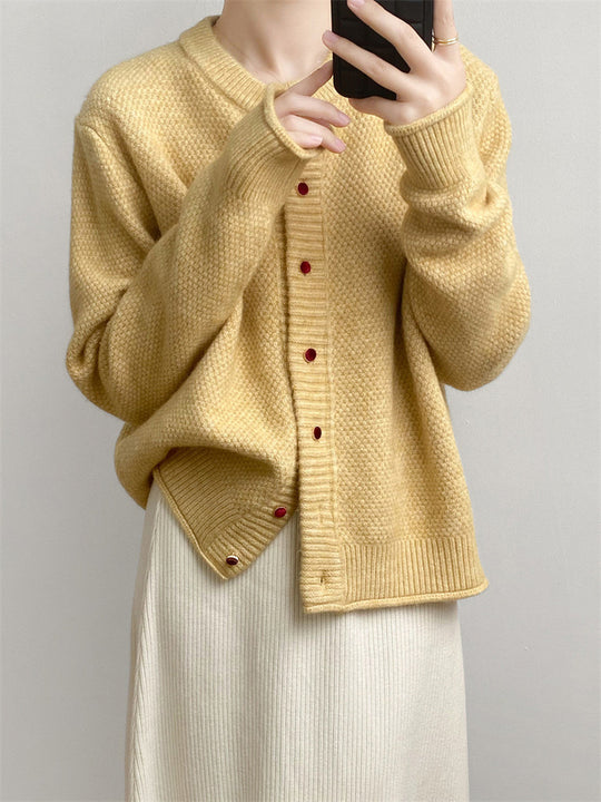 Damen Chunky Strickjacke mit Knopfverschluss und breiten Ärmelabschlüssen EB