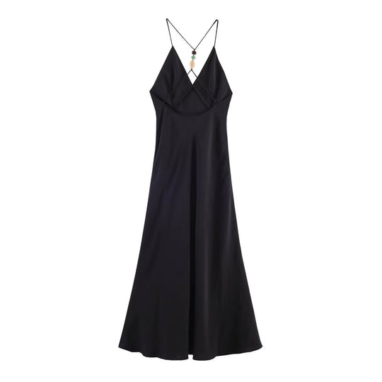 Damen Maxikleid mit zartem Spaghettiträgerdesign und eleganter Drapierung EB