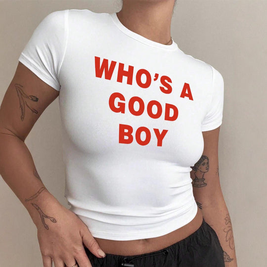Damen Crop-T-Shirt mit kreativem Print und figurbetontem Schnitt EB