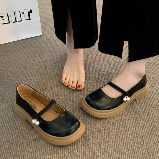 Damen elegante Mary Jane Schuhe mit modischen Perlenakzenten EB