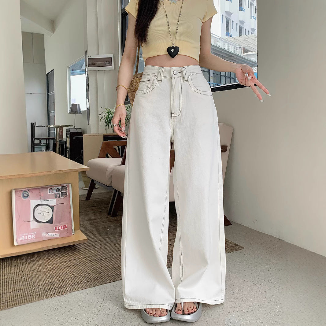 Damen weit geschnittene Denim-Hose mit hohem Bund und lässigem Schnitt EB