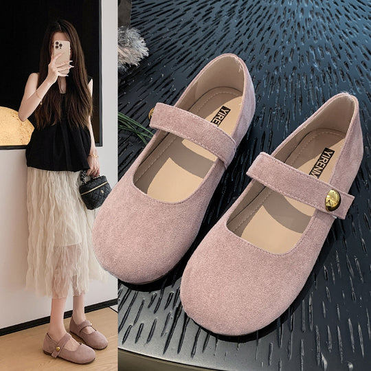 Damen elegante Ballerina-Schuhe mit verstellbarem Riemchen und goldener Schnalle EB