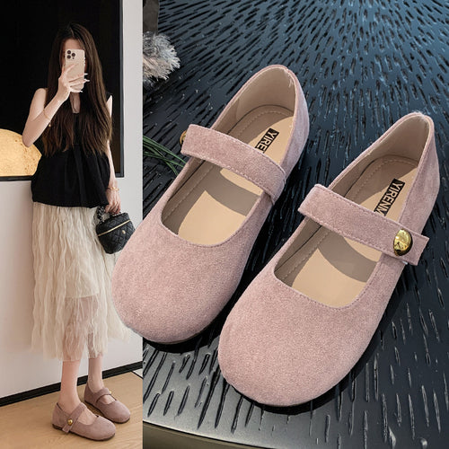 Damen elegante Ballerina-Schuhe mit verstellbarem Riemchen und goldener Schnalle EB