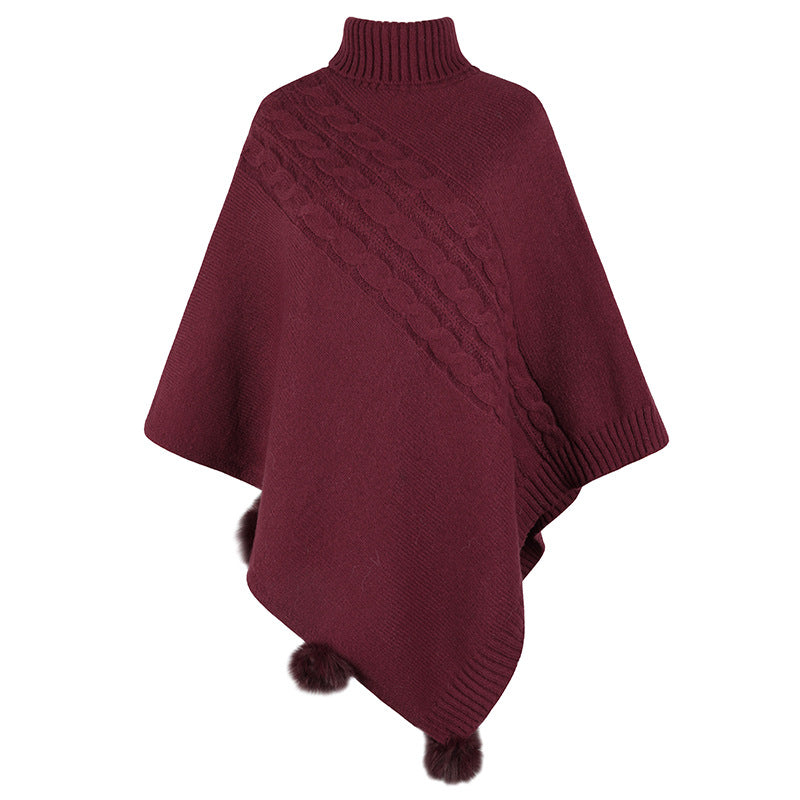 Damen Poncho mit modernem Zopfdesign und einem hohen Kragen EB