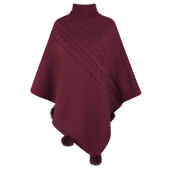 Damen Poncho mit modernem Zopfdesign und einem hohen Kragen EB