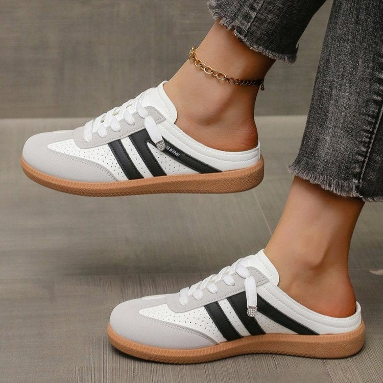 Damen Offene Sneaker‑Mules im Retro‑Tennisstil mit Gummisohle EB