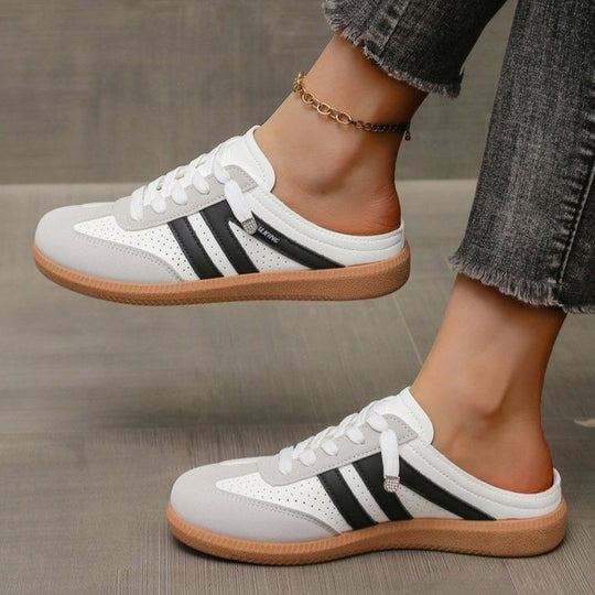 Damen Offene Sneaker‑Mules im Retro‑Tennisstil mit Gummisohle EB