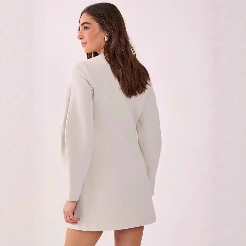 Damen Tailliertes Blazer-Minikleid mit Ballonärmeln und Pattentaschen EB