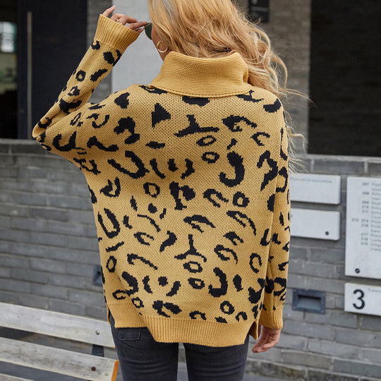 Damen gemütlicher Oversized-Pullover mit trendigem Leopardenmuster EB