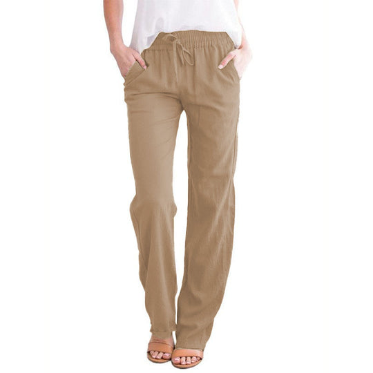 Damen nan leichte Leinenhose mit elastischem Bund Tunnelzug und weitem Bein EB